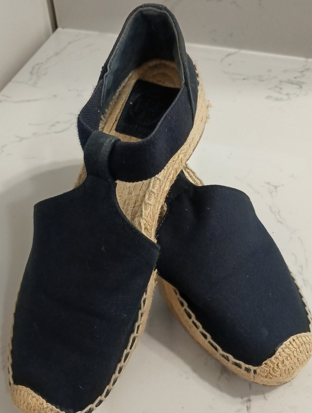 Tory Burch Black Espadrille Wedges with Natural Jute Platform